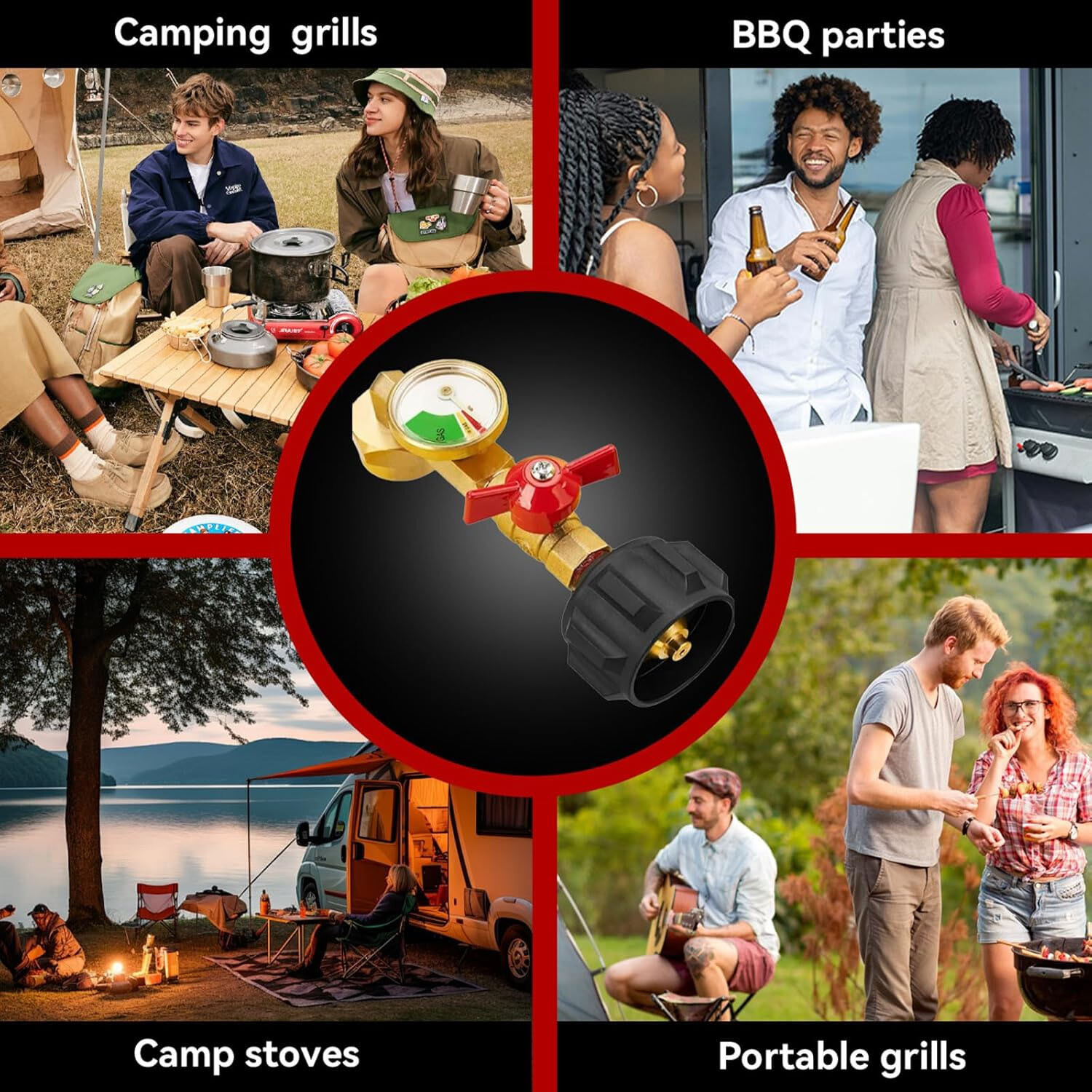 Propane Tank Elbow Refill Filler Adapter with Gauge for 1-20LB Bottle Tank Grill