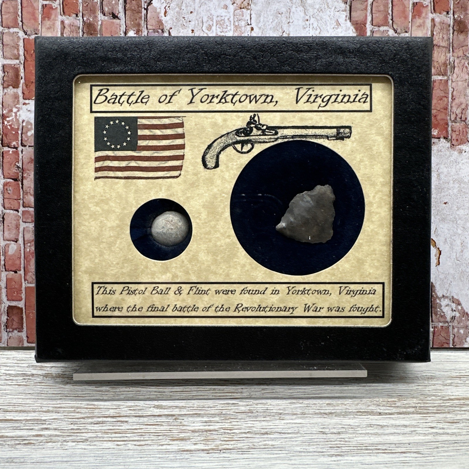 Revolutionary War Pistol Ball / FLINT Yorktown, Virginia with Display Case & COA