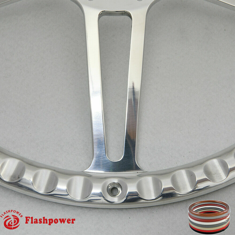 15.5" Polished Billet Steering Wheel Black Half Wrap Firebird Chevy