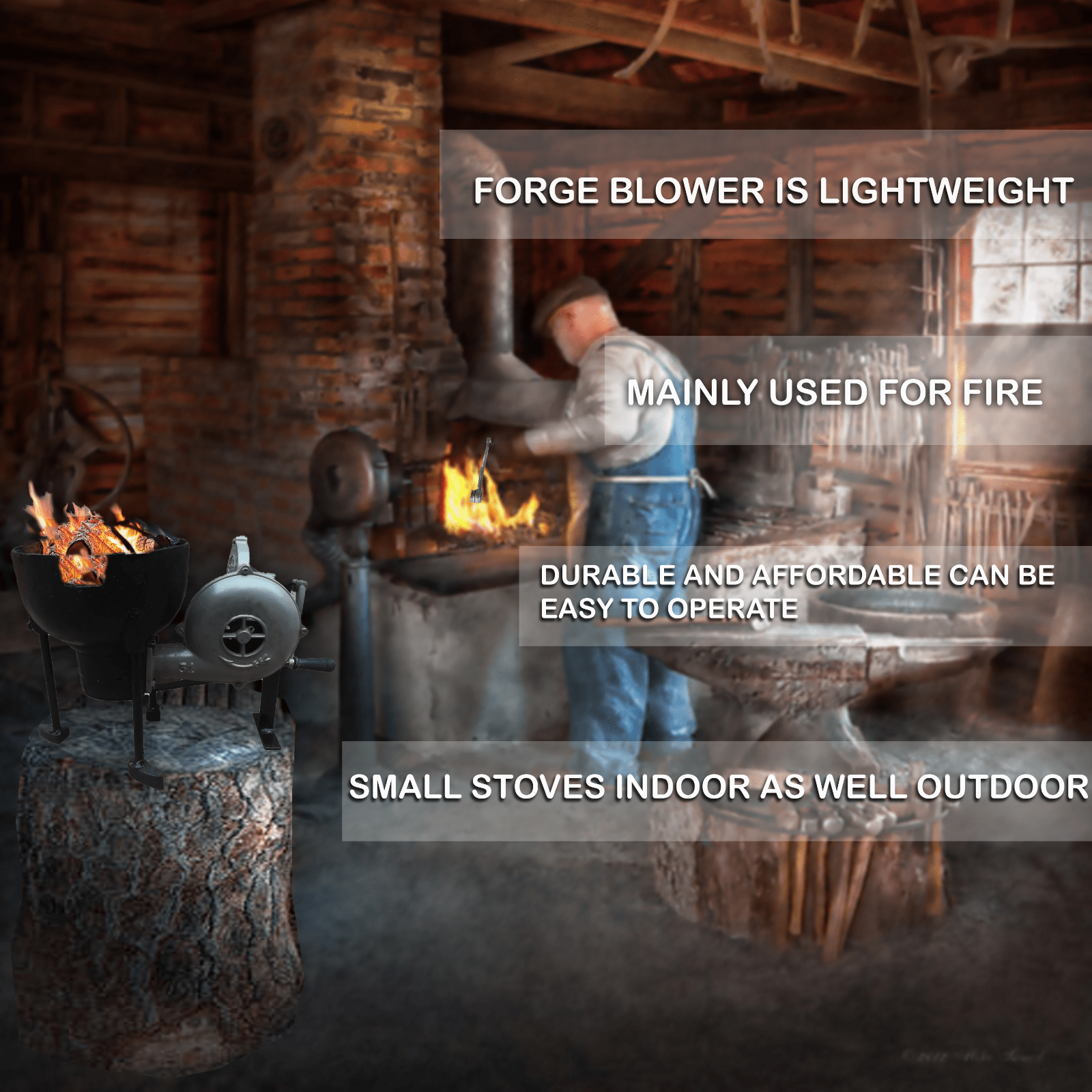 Blacksmith's Large Forge Furnace with Hand Blower Pedal Type Handle Fan Vintage