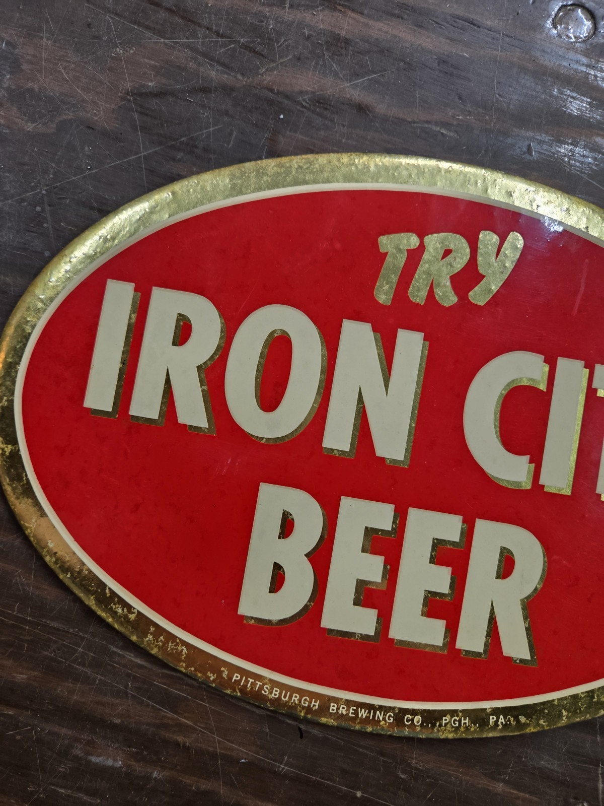 RARE ORIGINAL PITTSBURGH BREWING COMPANY SIGN Try Iron CITY BEER BREWERY BAR