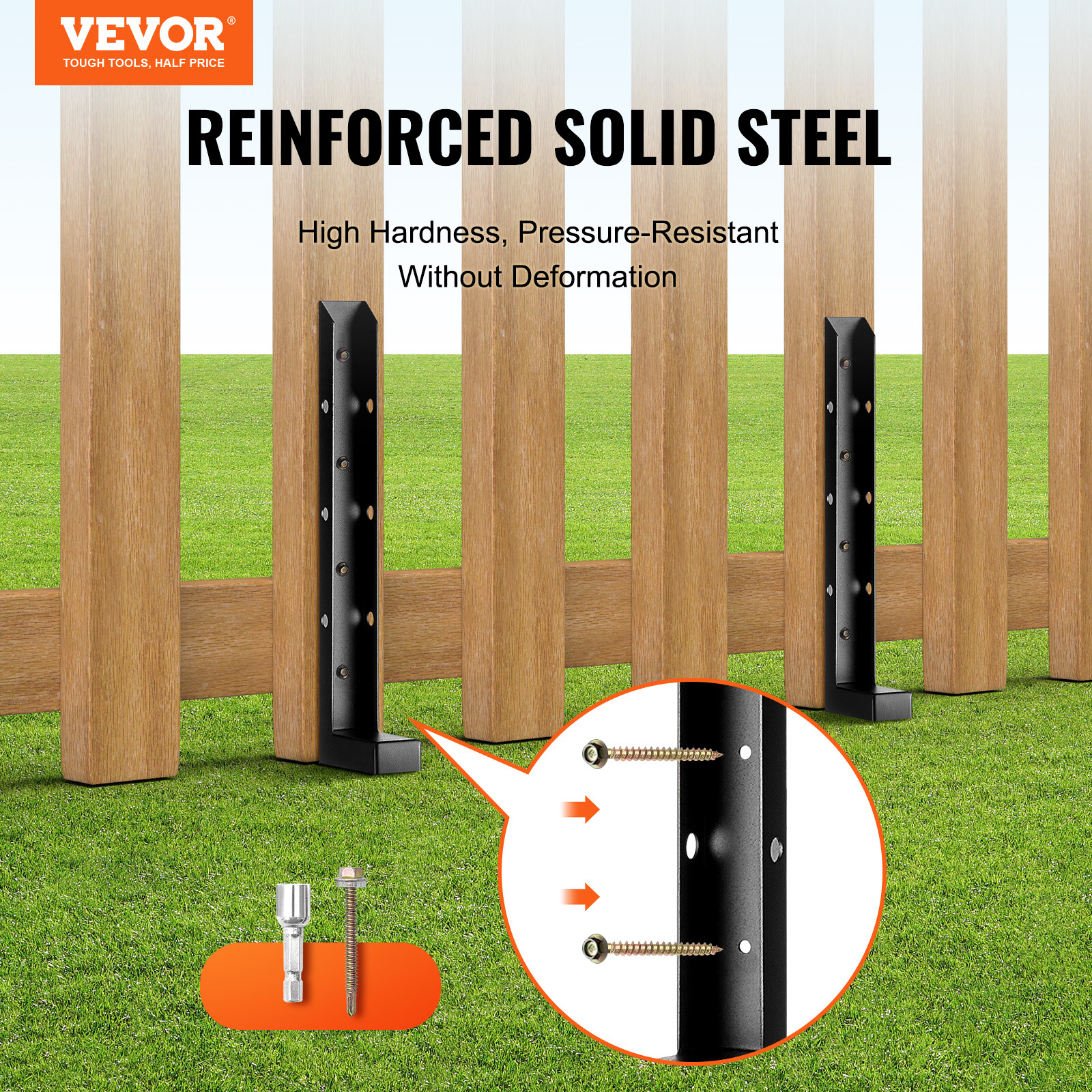 VEVOR Fence Post Anchor Repair Kit 4 Pack 2 x2 Inches Support Stakes Steel