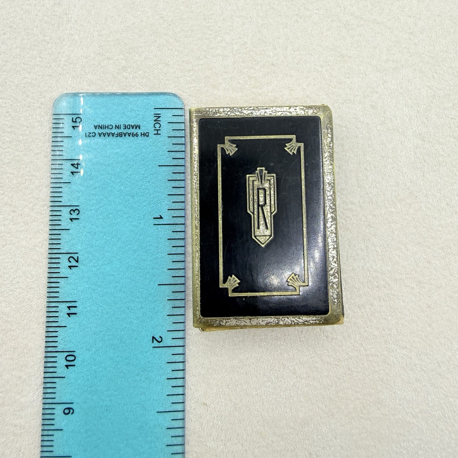 Antique Vintage Art Deco Silver Plated Matchbox Case Holder Monogrammed R