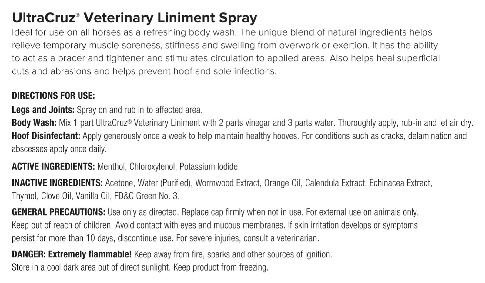 UltraCruz Veterinary Liniment Spray for Horses, 16 oz