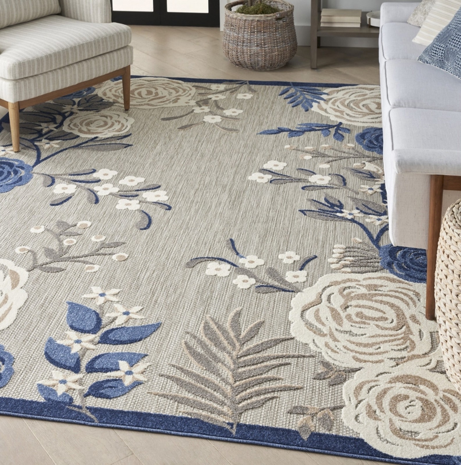 Nourison Home Splash Rose Floral 5'x8' Indoor Outdoor Rug Blue Gray Patio