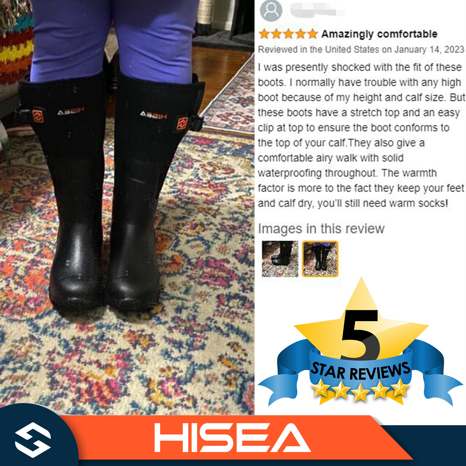 HISEA Women Rain Boots Side Buckles & Steel Shank Snow Hunting Chores Work Boots