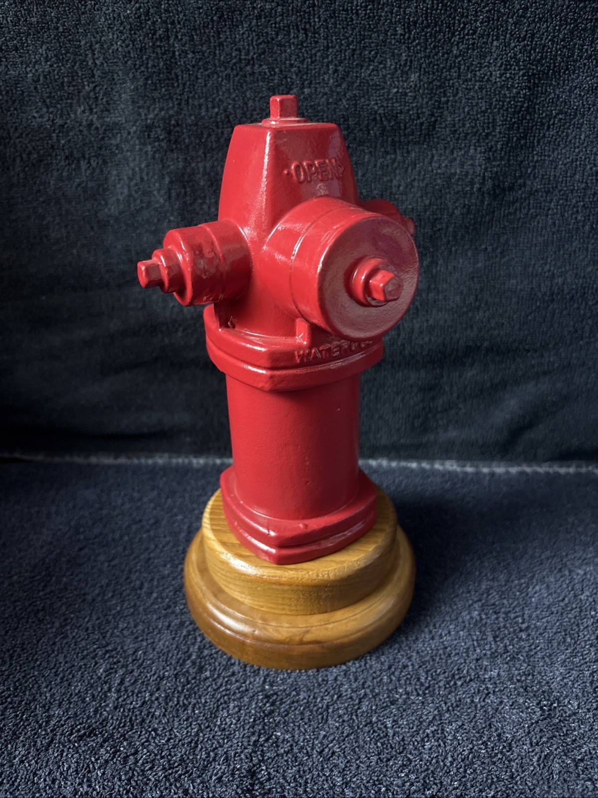 Vintage Fire Hydrant Waterous Desktop Heavy Metal Salesman Sample Wood Base Red