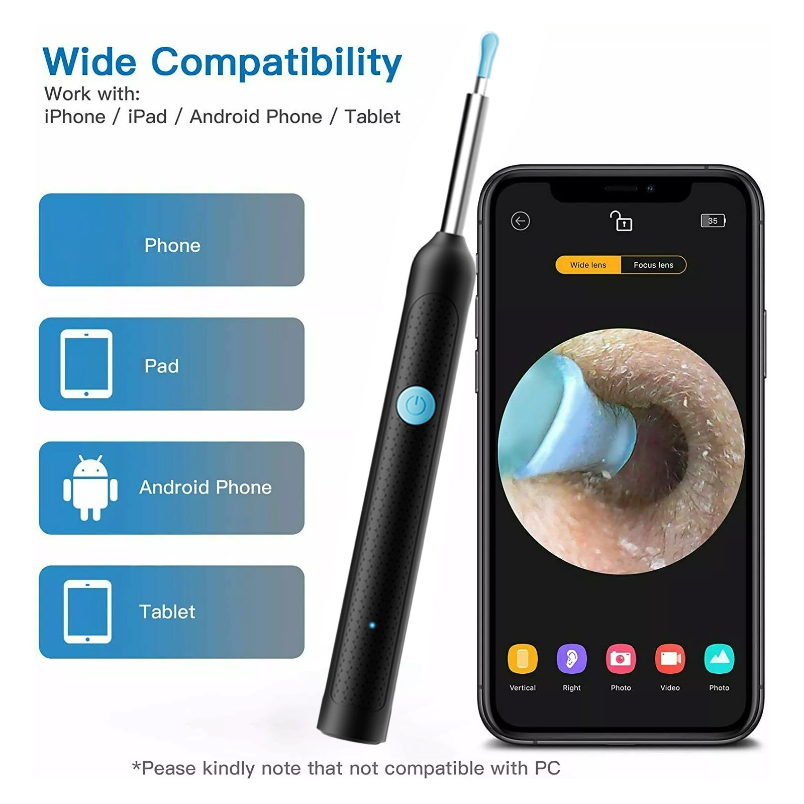 WIreless Ear Wax Removal Tool Camera WiFi Visual Ear Pick Rechargeable Endoscope