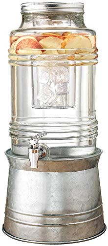 Breeze Glass Beverage Dispenser with Base Metal Stand Transforms Bucket, Lid,
