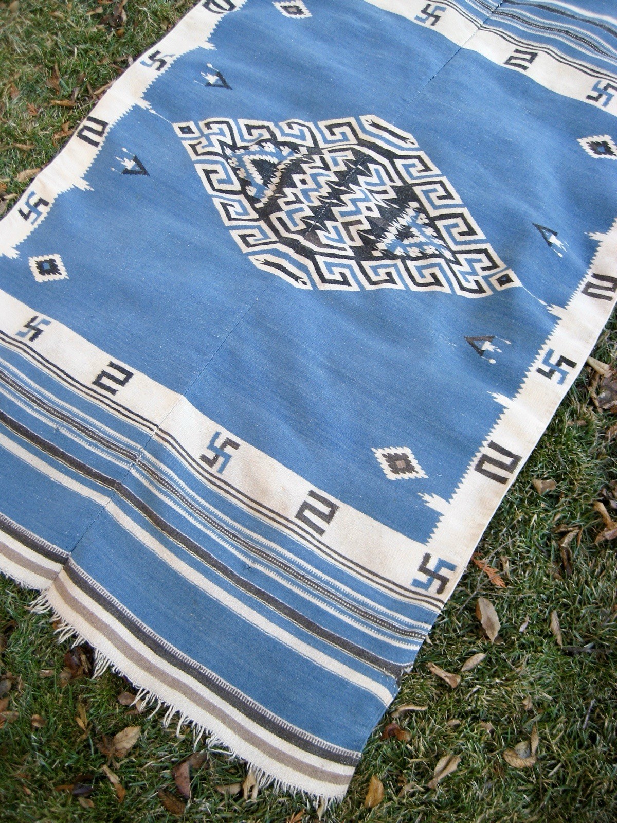 ANTIQUE Whirling Log Texcoco Serape Rug Blanket Mexican Navajo Weaving Chimayo