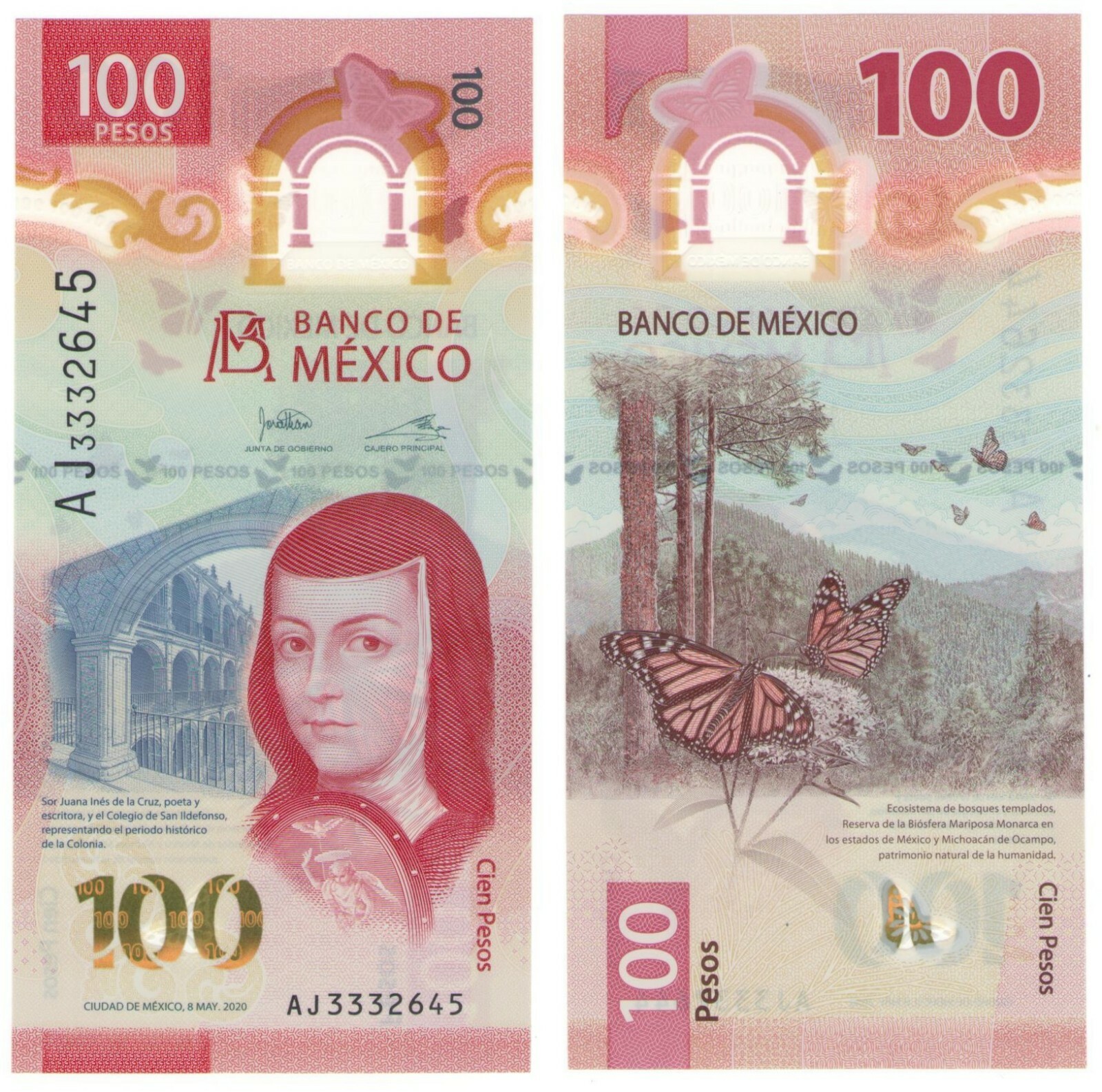 100 PESOS MEXICO BILL BILLETE   UNCIRCULATED - NEW DESIGN - FREE SHIPPING