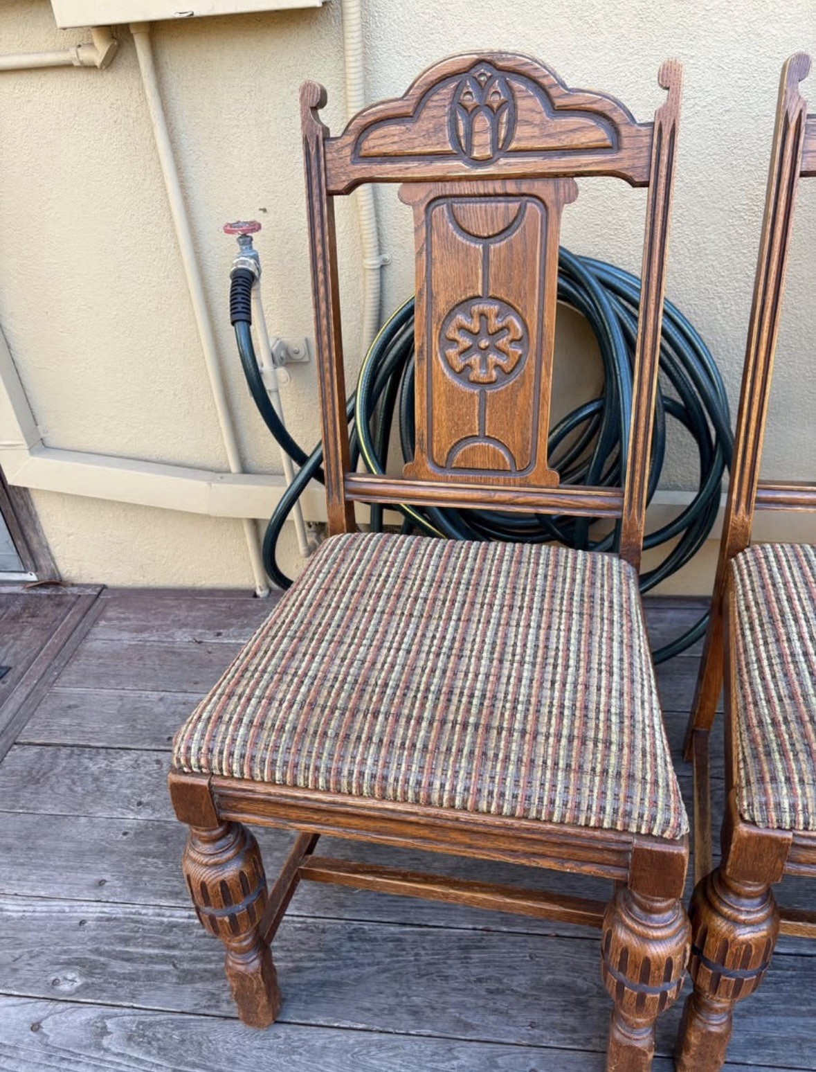 Vintage Wooden Upholstered Jacobean Dining Chairs Set Of 6