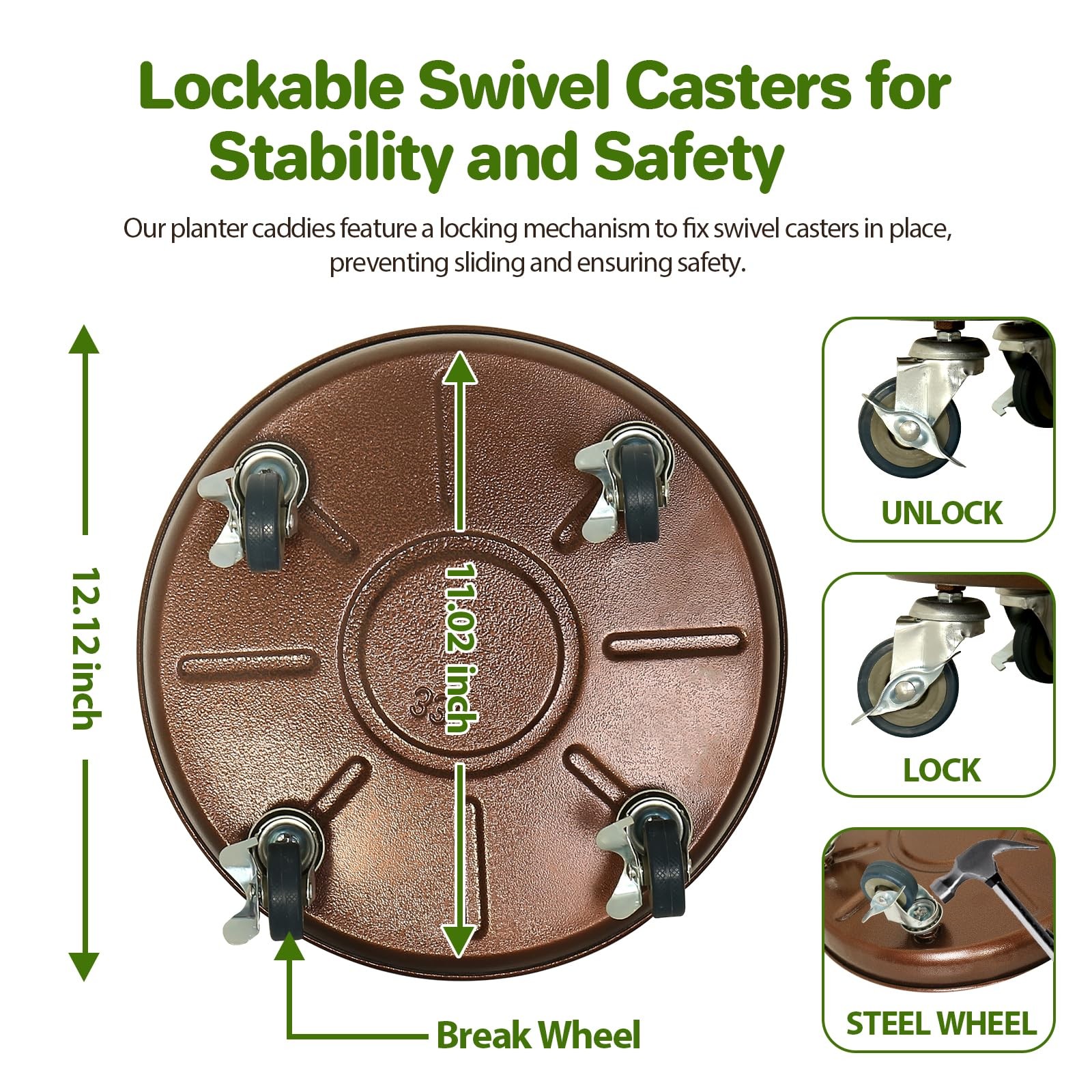 Plant Saucer 12" Rolling Plant Caddy Rolling Plant Stand with Wheels – Heavy ...