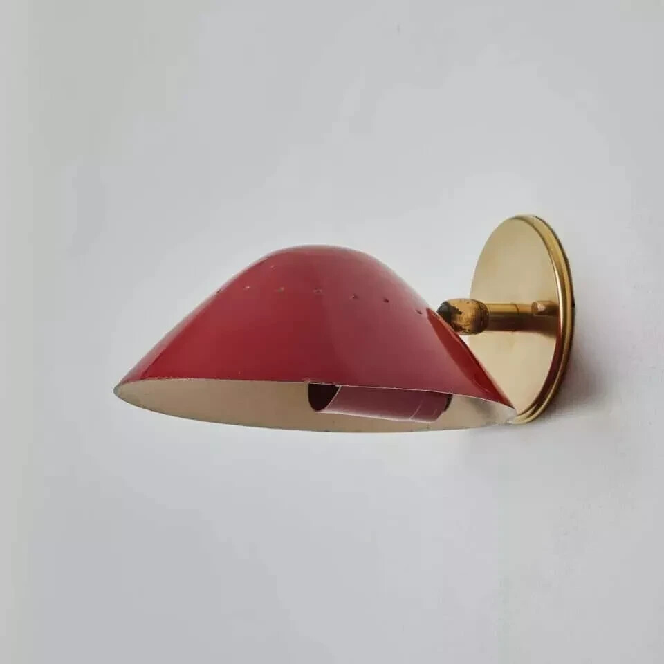 Vintage Red Brass Bowl Sconce - Mid-Century Modern Wall Light
