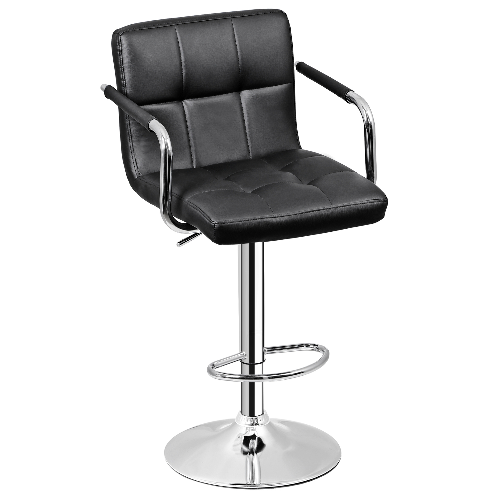 Set of 4 Bar Stools Swivel Adjustable Bar Chairs PU Leather w/Backrest & Armrest