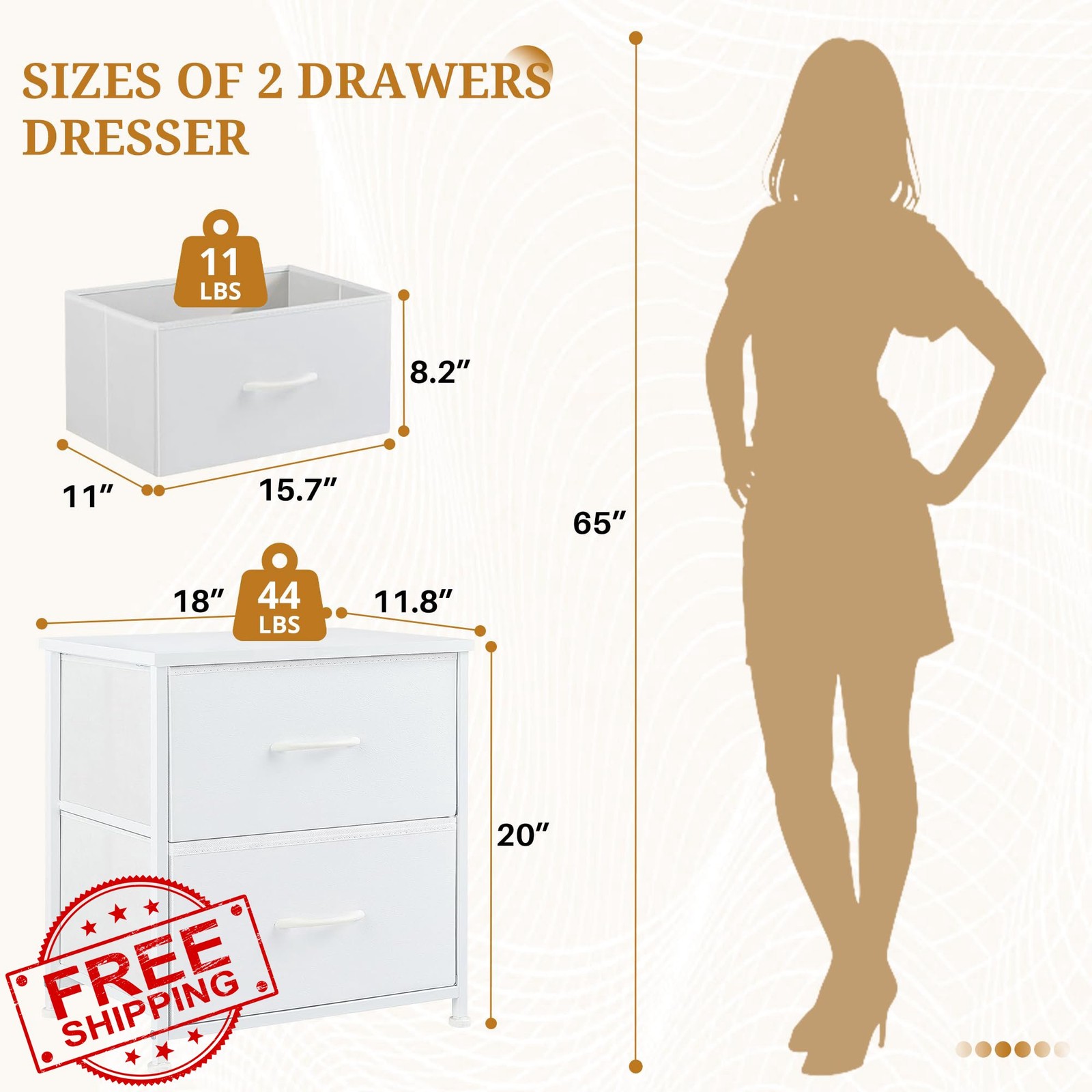 Accver White 2 Drawer Nightstand End Table Bedroom Dorm