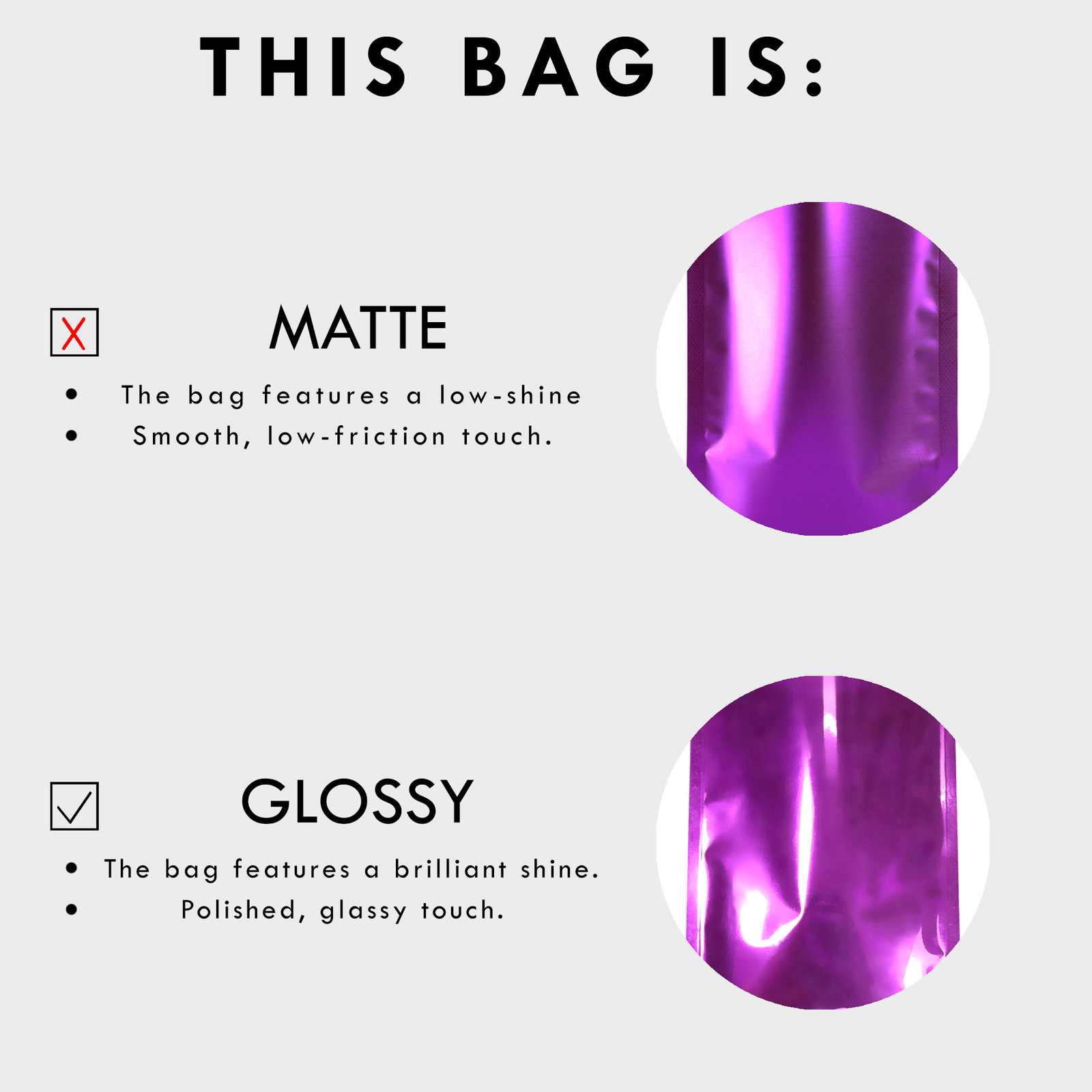 100 New Glossy Metallic Foil Mylar Resealable Bags in Different Colors and Sizes