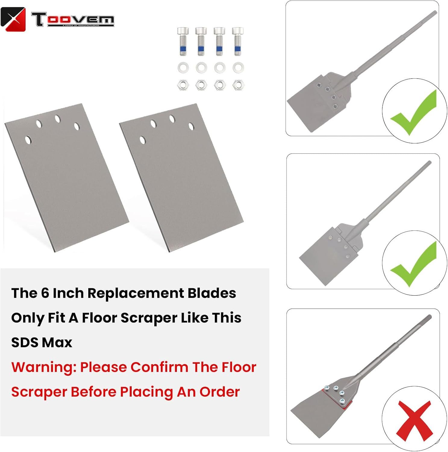 TOOVEM 2Pcs Repl Scraper Blade for 6in SDS Max Floor Scraper Thinset Removal US