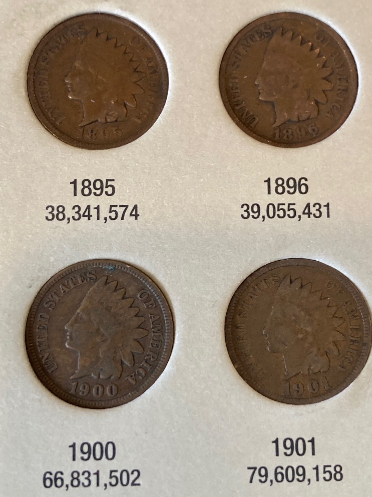 INDIAN CENT starter set in new folder, 20 different dates, nice decent coins