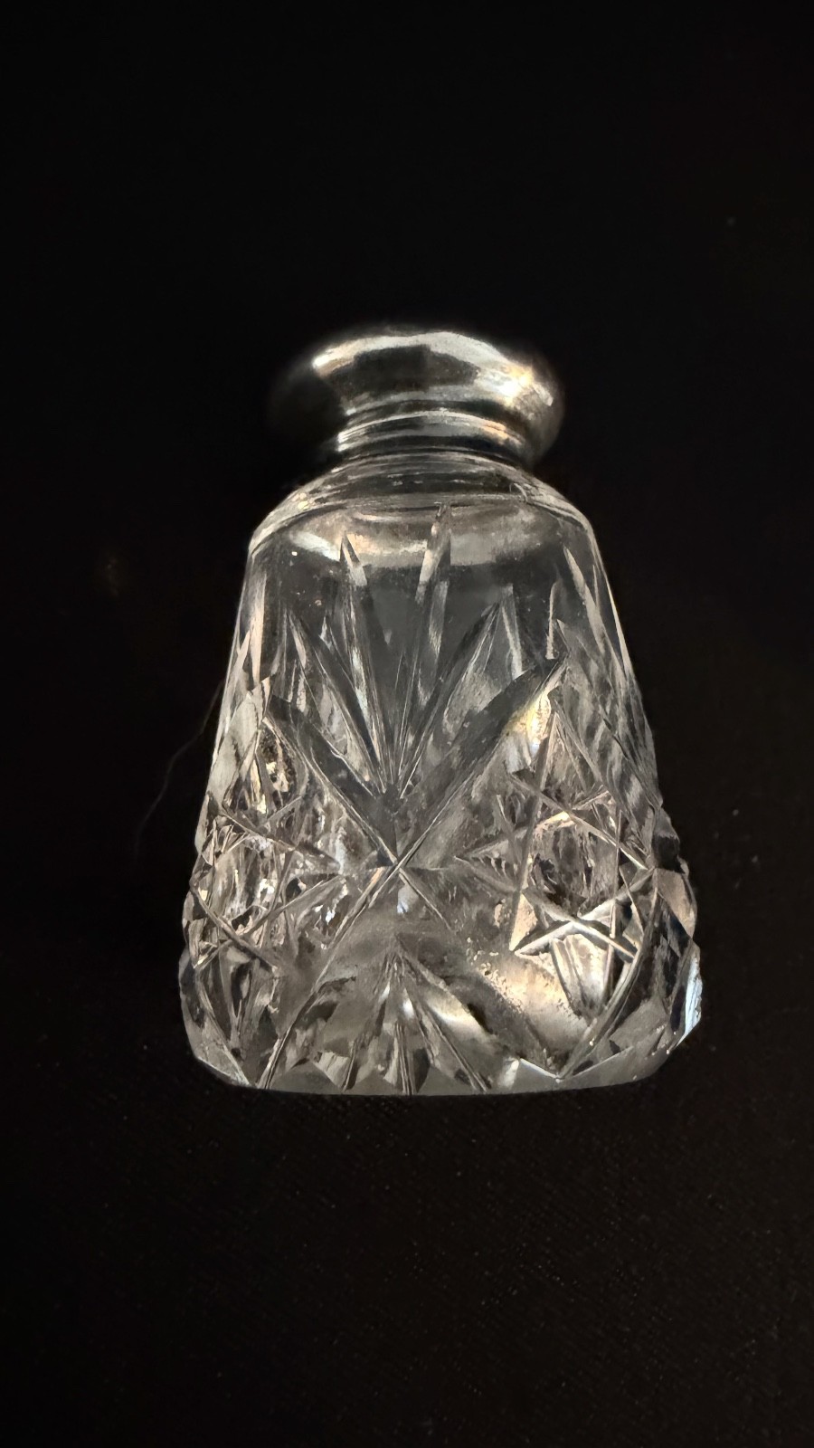 Antique American Brillant Cut Crystal Salt & Pepper Shakers Sterling Lids