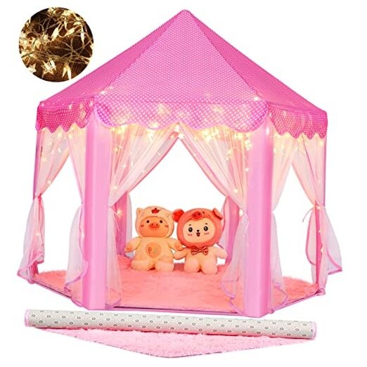 Princess Tent Girls Large Playhouse Kids Castle 02 Pink Tent with Play Mat