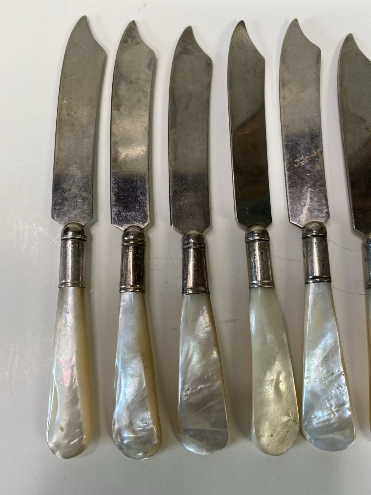 Vintage Sterling Silver Pearl Handle Knives Set of 6, Used