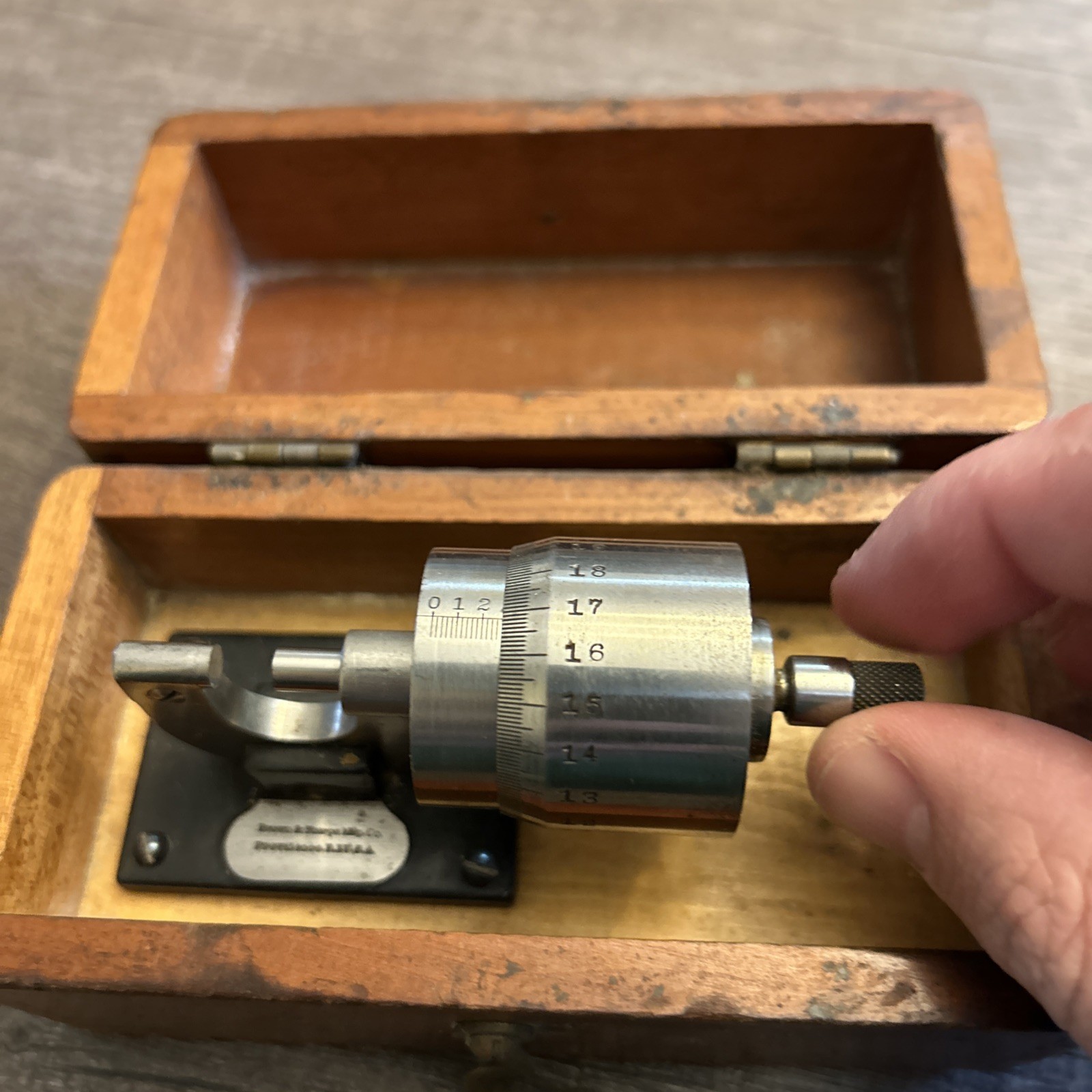 Vintage Brown & Sharpe Bench Micrometer with Wooden Box