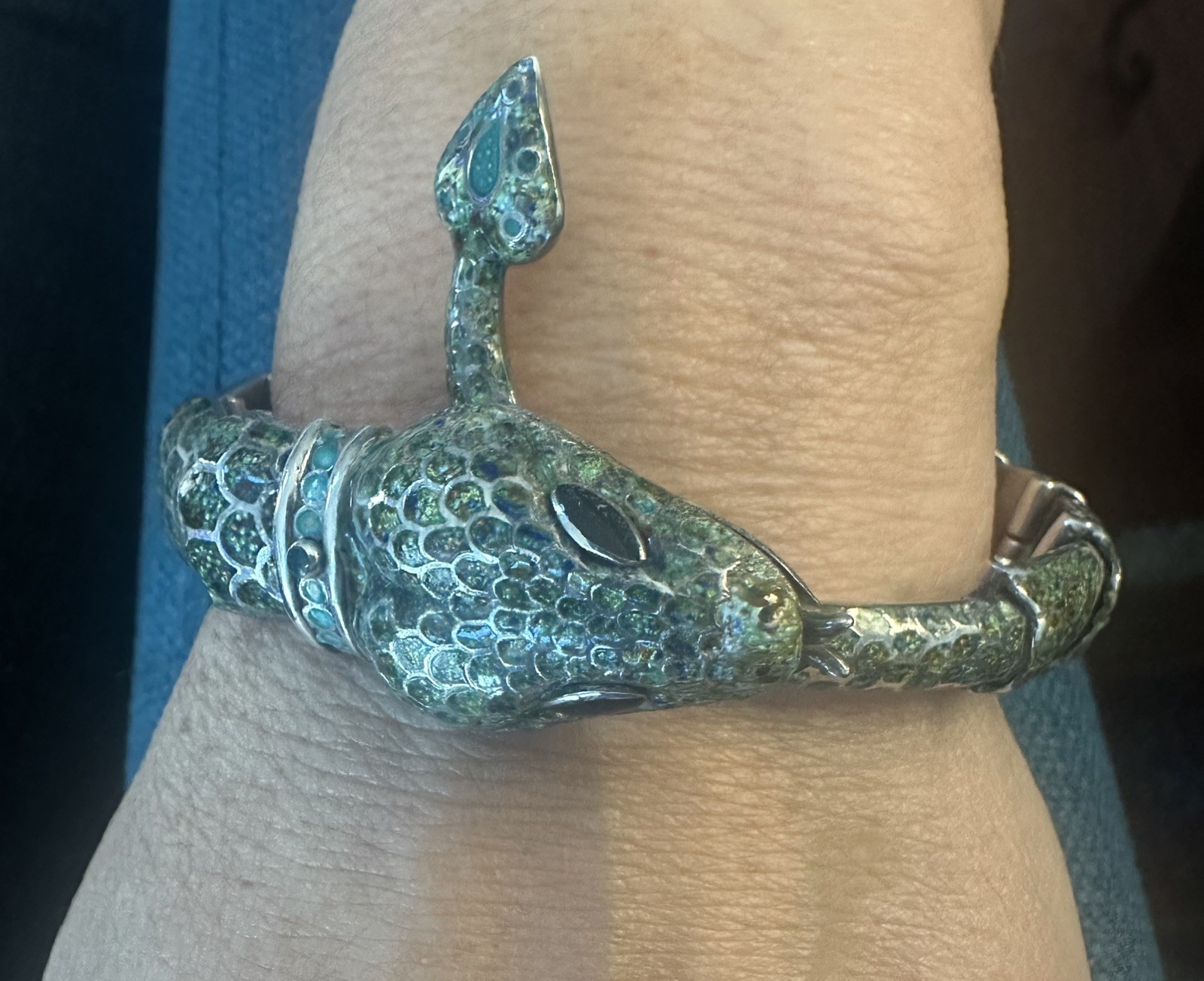 Margot de Taxco Enameled Sterling Silver Serpent Bracelet Mid-Century Modern