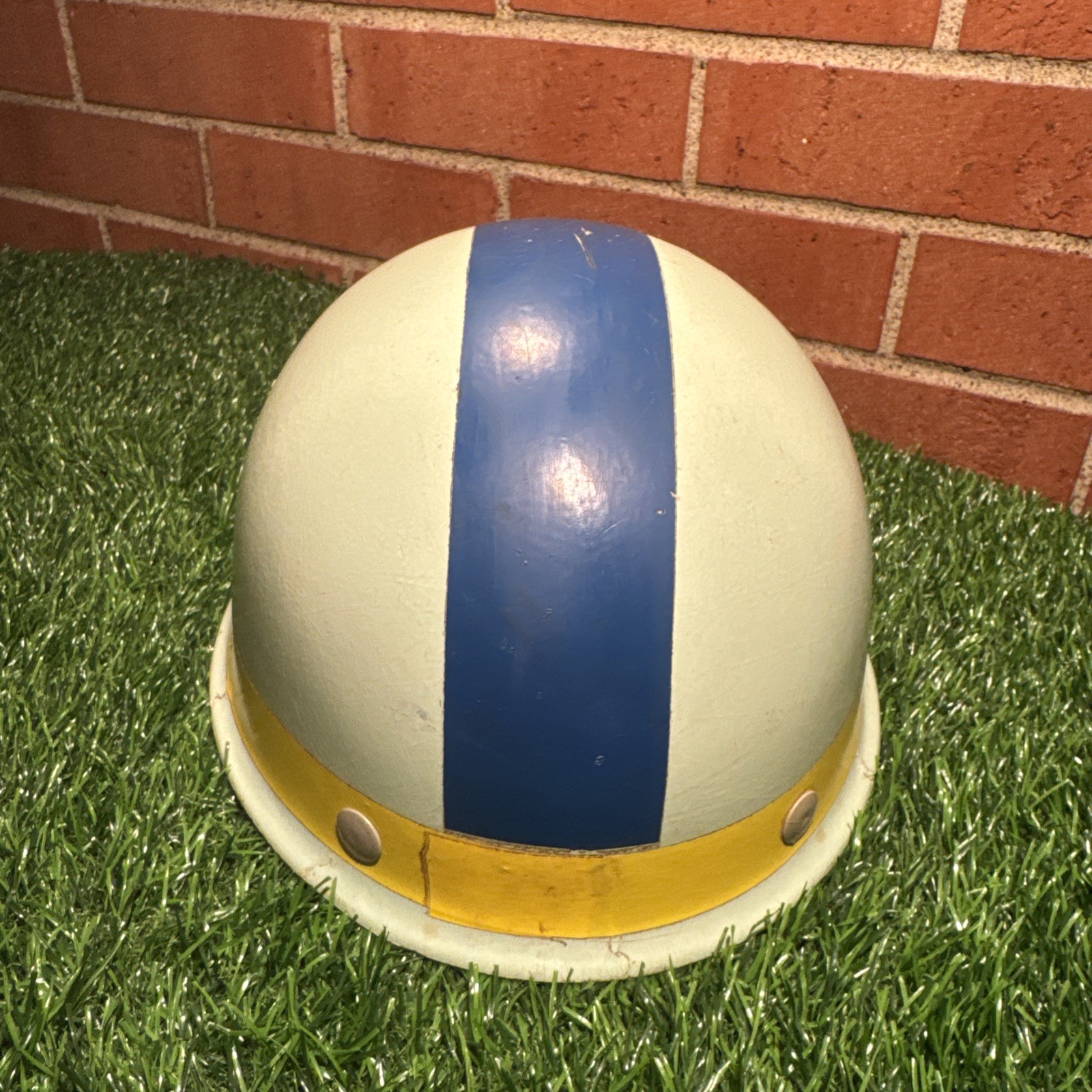VTG 1969 Super-Glas Hard Hat with Blue and Yellow Stripe Design Kraft Foods?