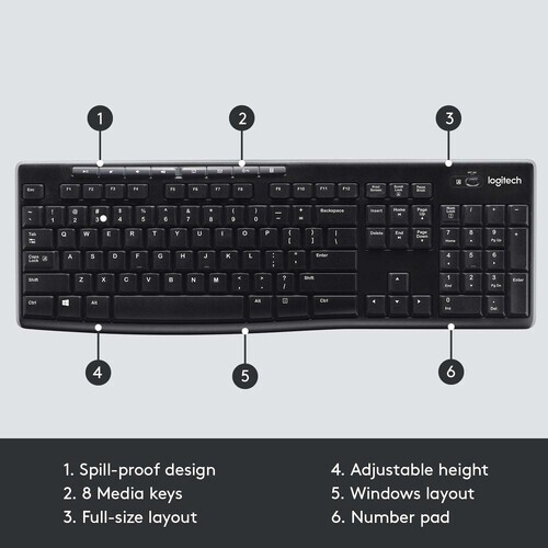 Logitech K270 Wireless Keyboard PC/MAC Includes Unifying Receiver 920-003051