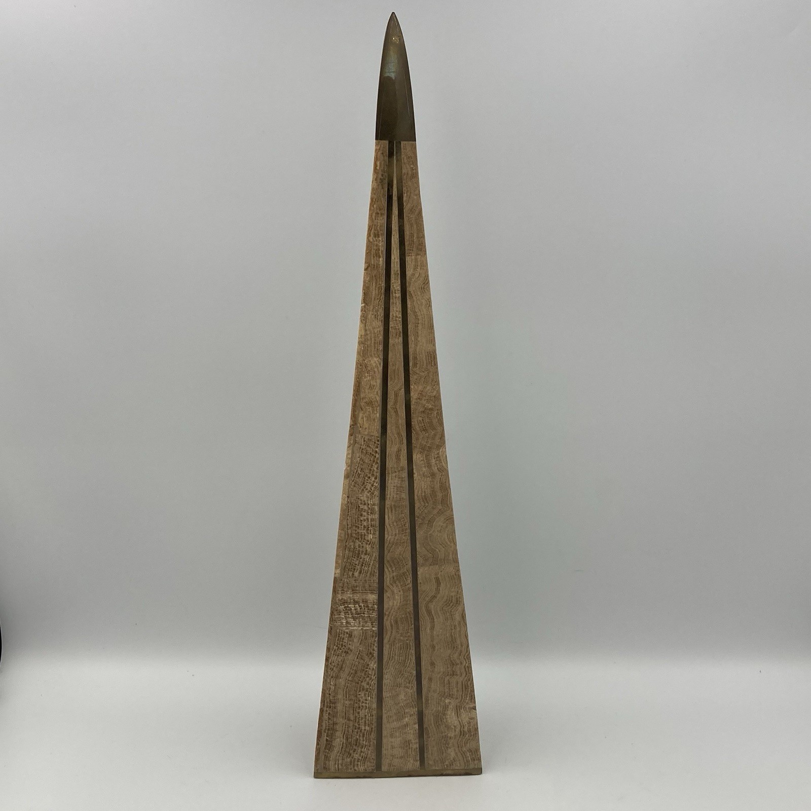 Vintage Mid-Century Modern Rare Robert Marcius Stone Brass Obelisk 16” Additus