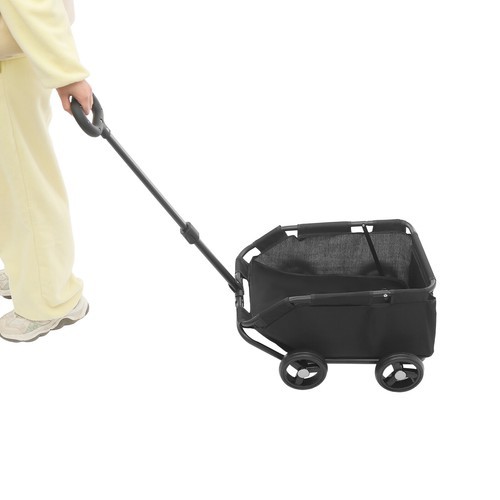 Black Dog Stroller Freestanding Folding Dog Cart Pet Stroller for Travelling