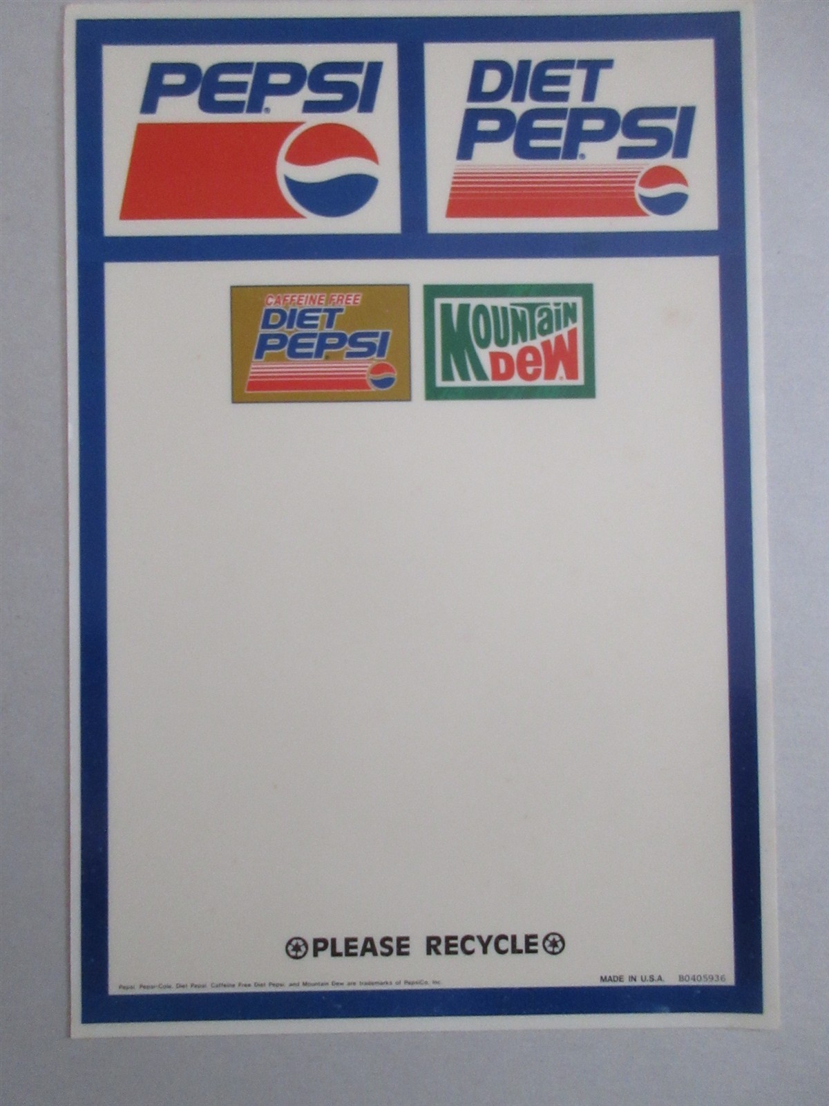 Pepsi-Cola Mountain Dew Pepsi 1990's sticker decal