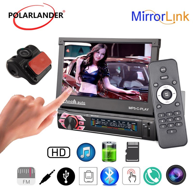 7" MP5 Single Spindle Player Car Electric Telescopic Screen 9601C-CARPLAY