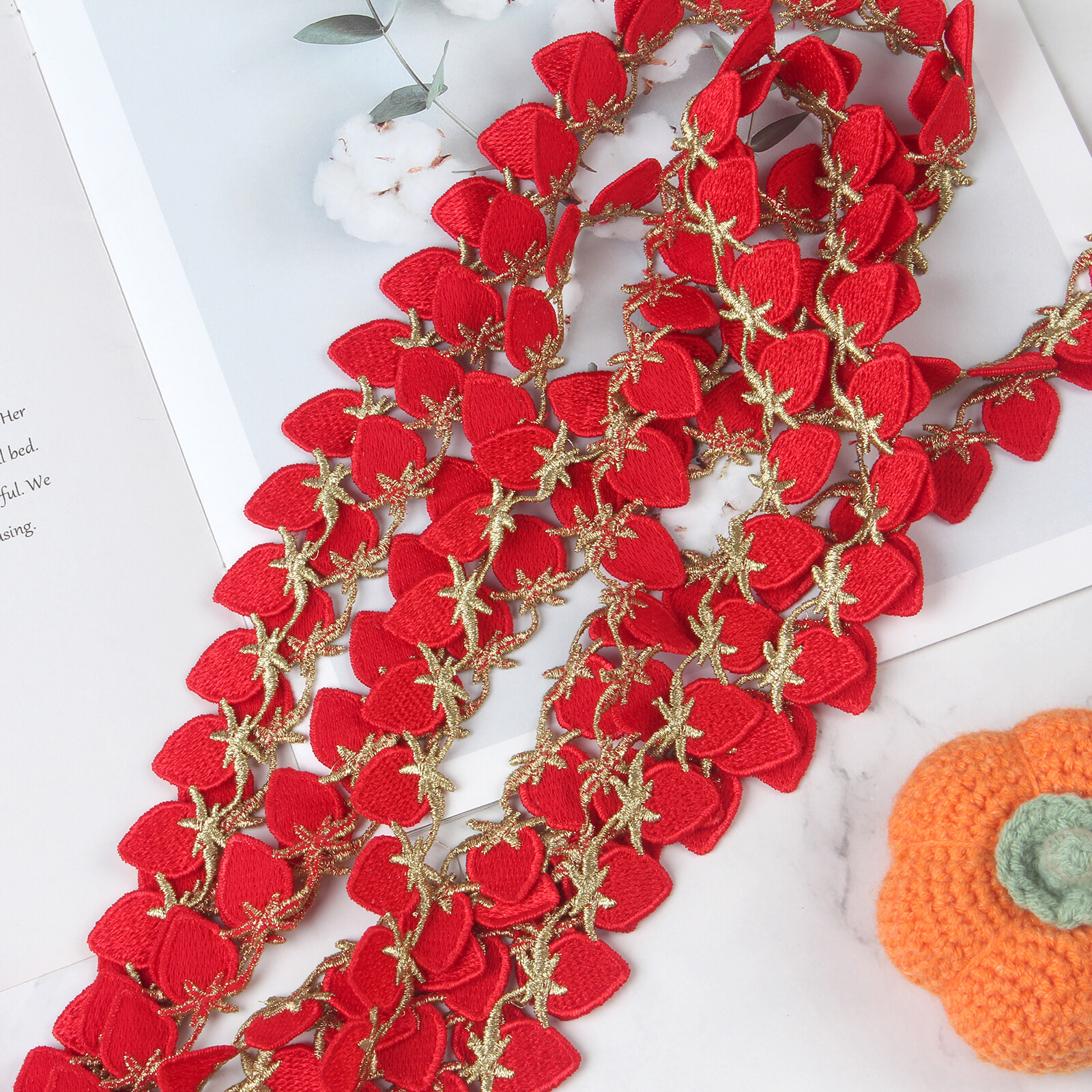 5 Yards Strawberries Shaped Embroidered Lace Trim Ribbon