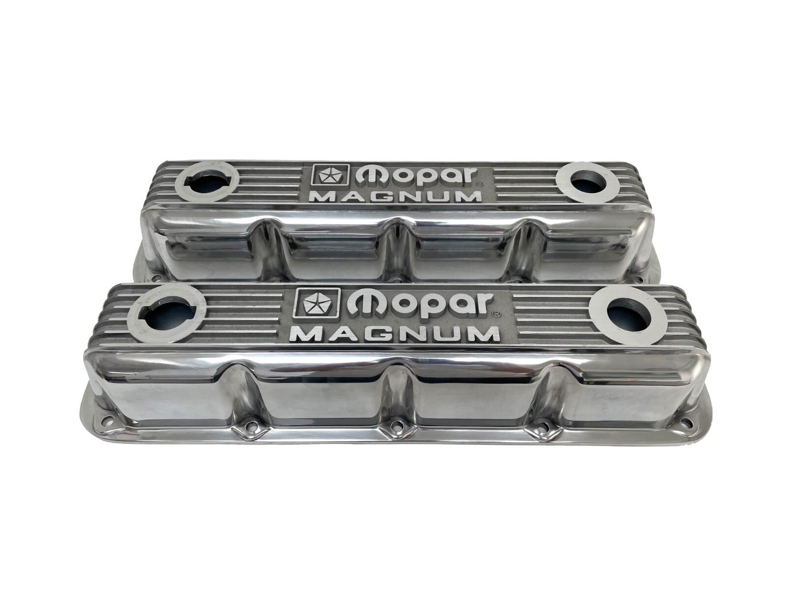 NOS Mopar Magnum Valve Cover Set, 5.2L / 5.9L V8 - Polished, Classic Finned