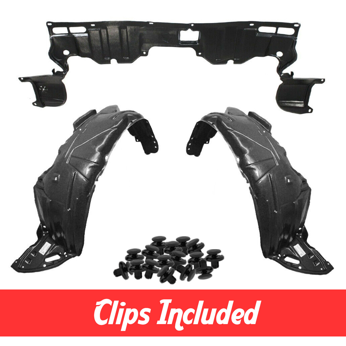 Front Fender Liner & Undercover Set w/ Clips For 2006-2011 Honda Civic Coupe