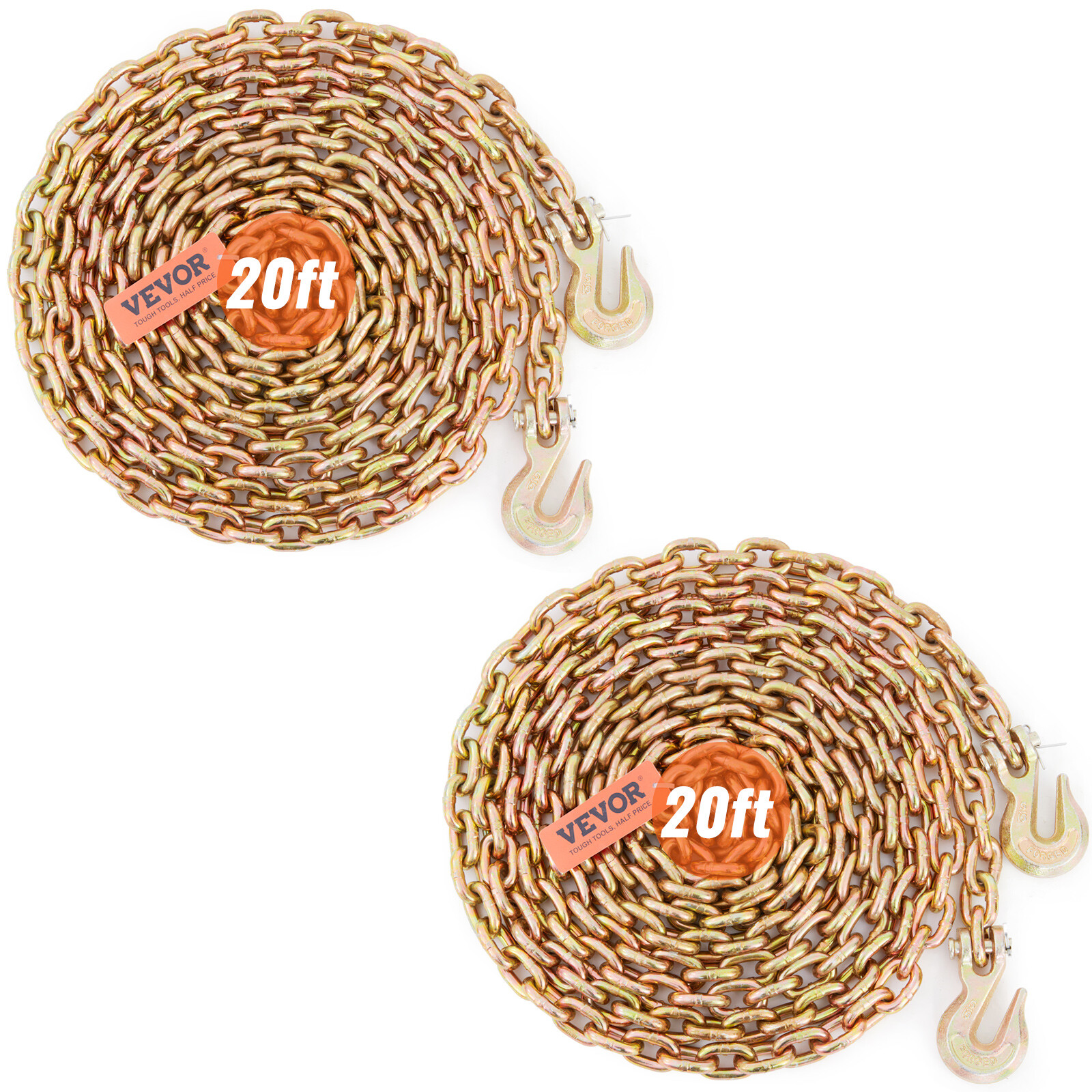 VEVOR 2 Pack 5/16'' x 20' G80 Tow Chain Tie Down Binder Chain with Hooks 4900lbs