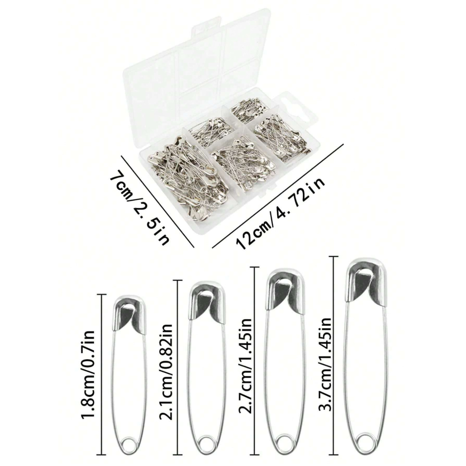 Safety Pins 150pc Assorted Sizes Silver Pins Bulk - Small & Large Heavy Duty Pin