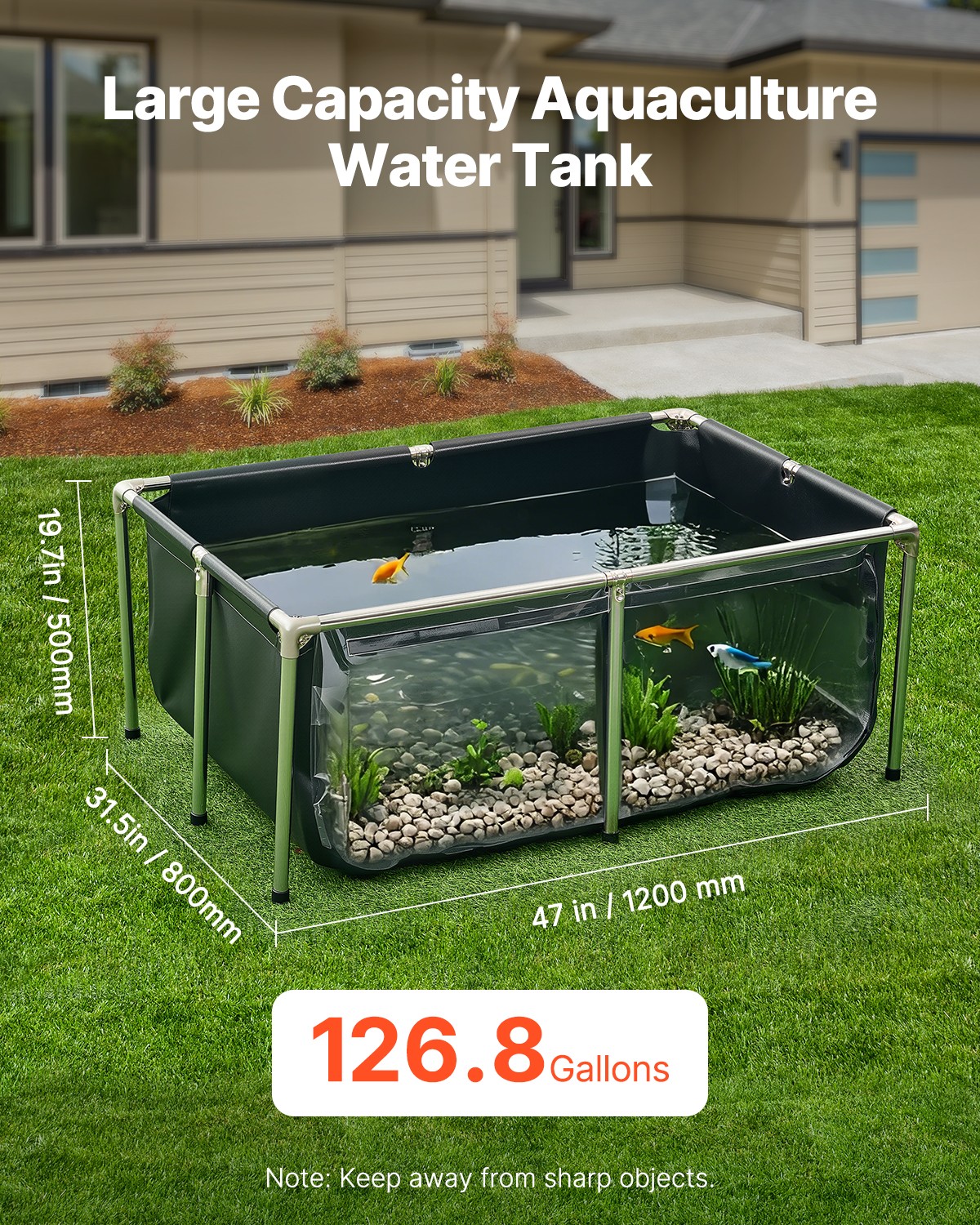 VEVOR Canvas Fish Pond Above Ground Koi Tank 126.8 Gal with Clear Viewing Panel