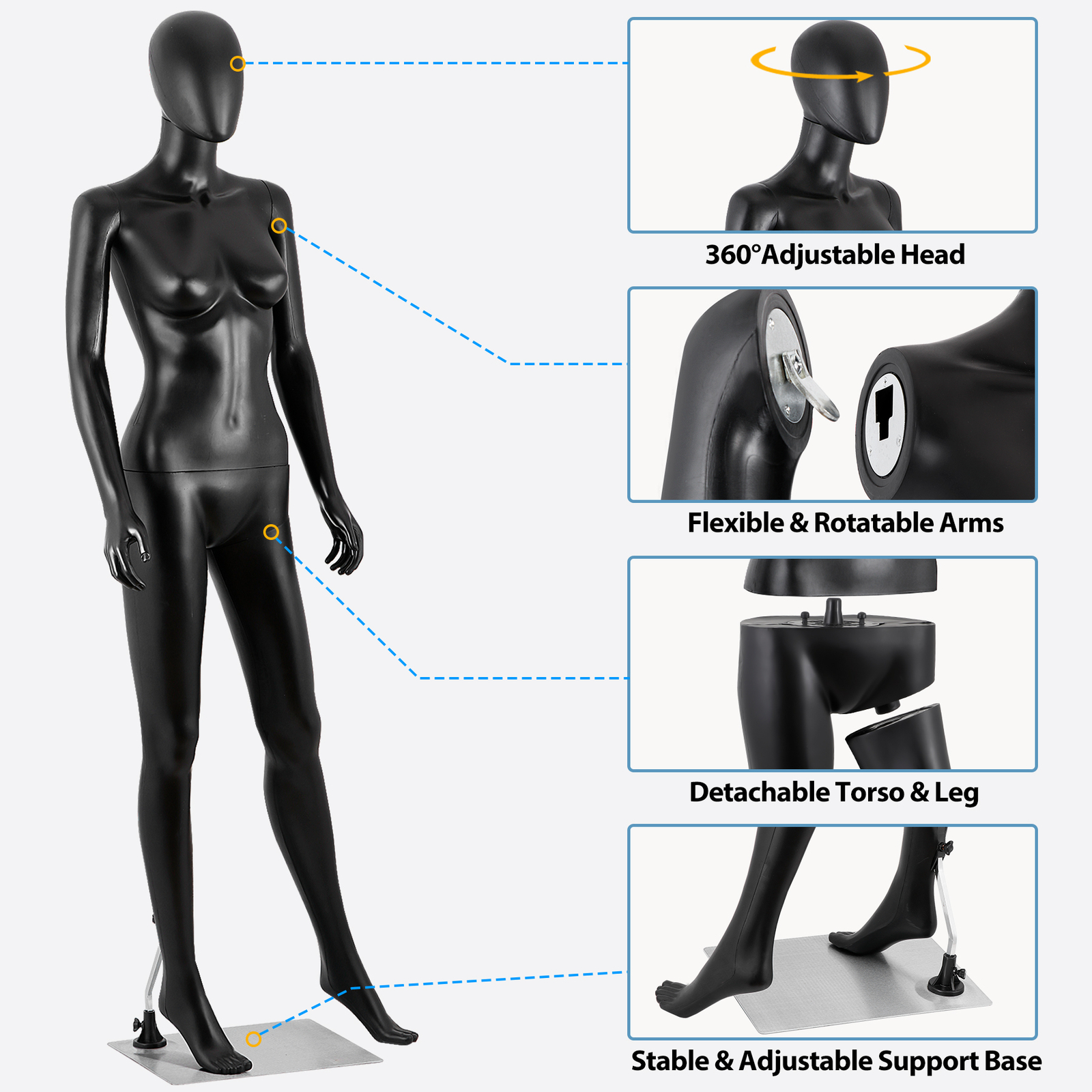 Female Mannequin Dress Form 70 Inch Adjustable Mannequin Full Body w/Base Black