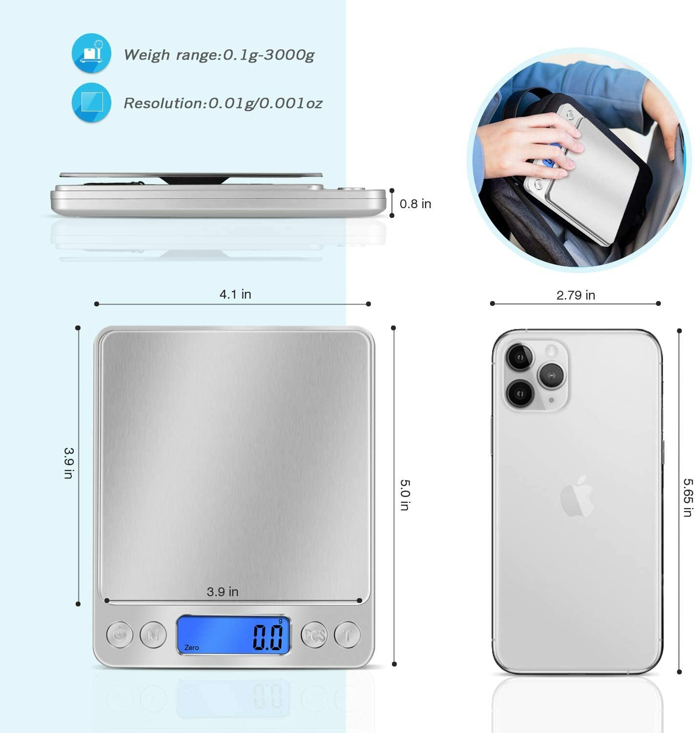 Digital Scale 3000g x 0.1g Jewelry Gold Silver Coin Gram Pocket Size Herb Grain