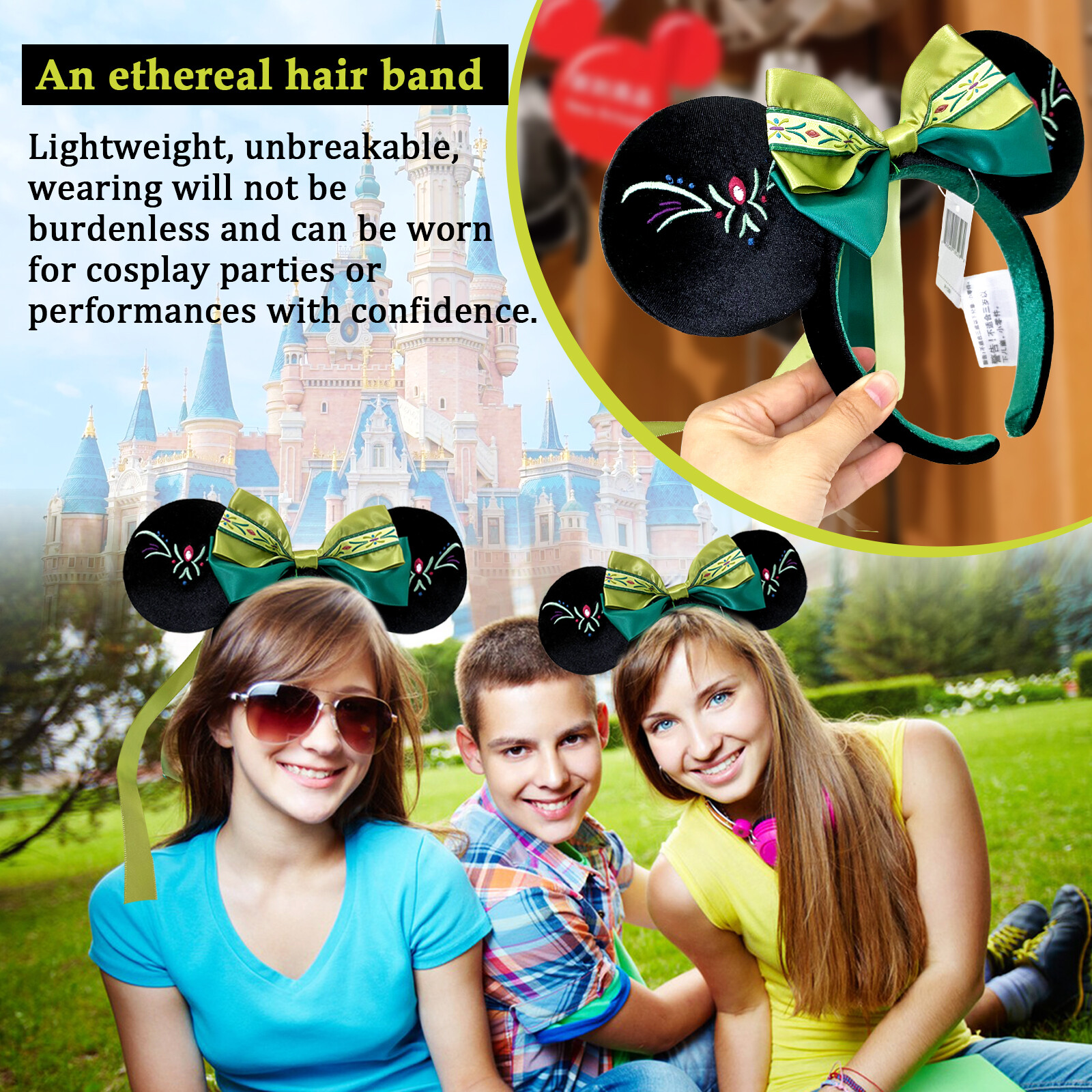 Disney- Parks Headband Frozen Anna Fantasy Springs Green Minnie Ears Disneyland