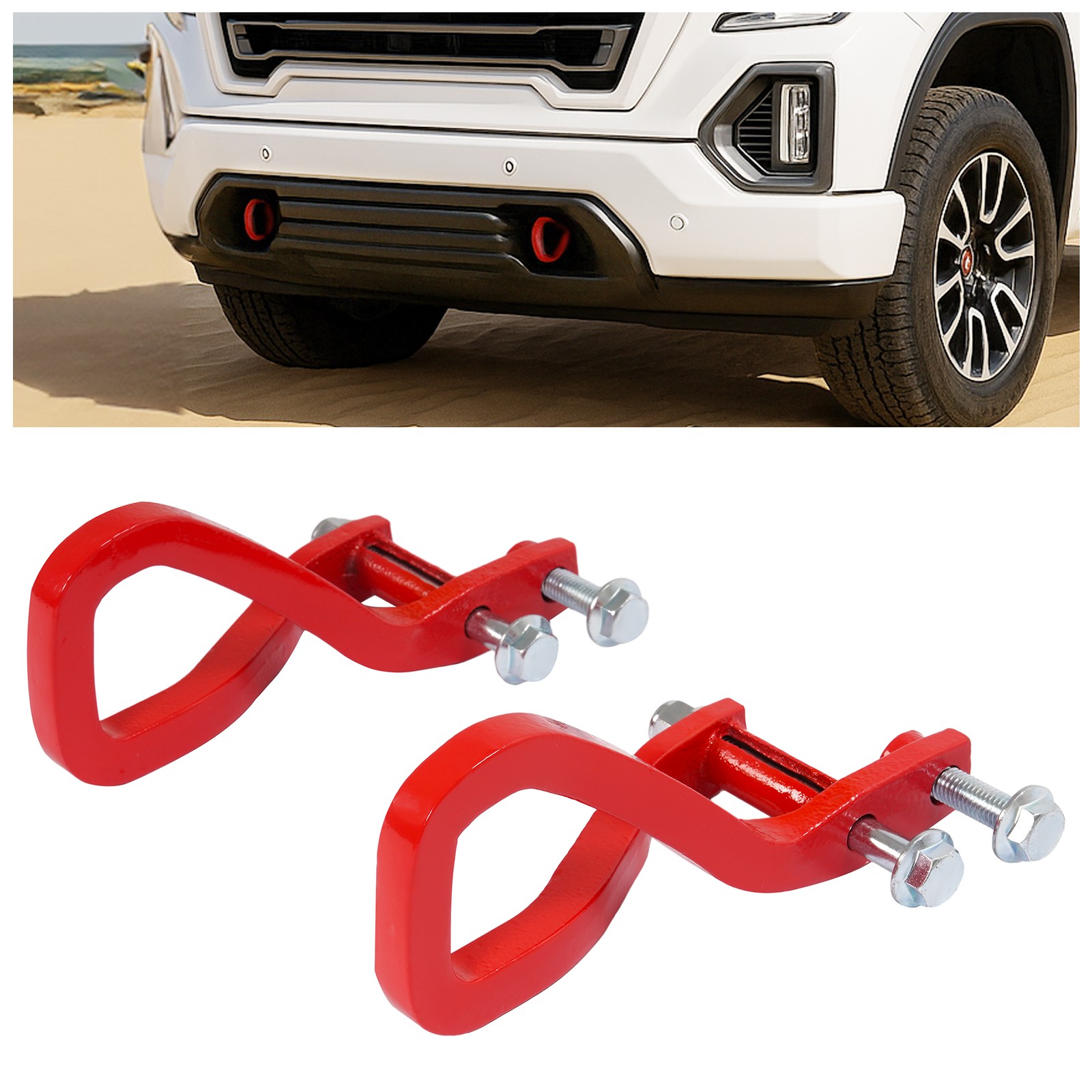 Red Front Tow Recovery Hooks w/ Bolts For GMC Sierra 1500 2019-2025 #84280203