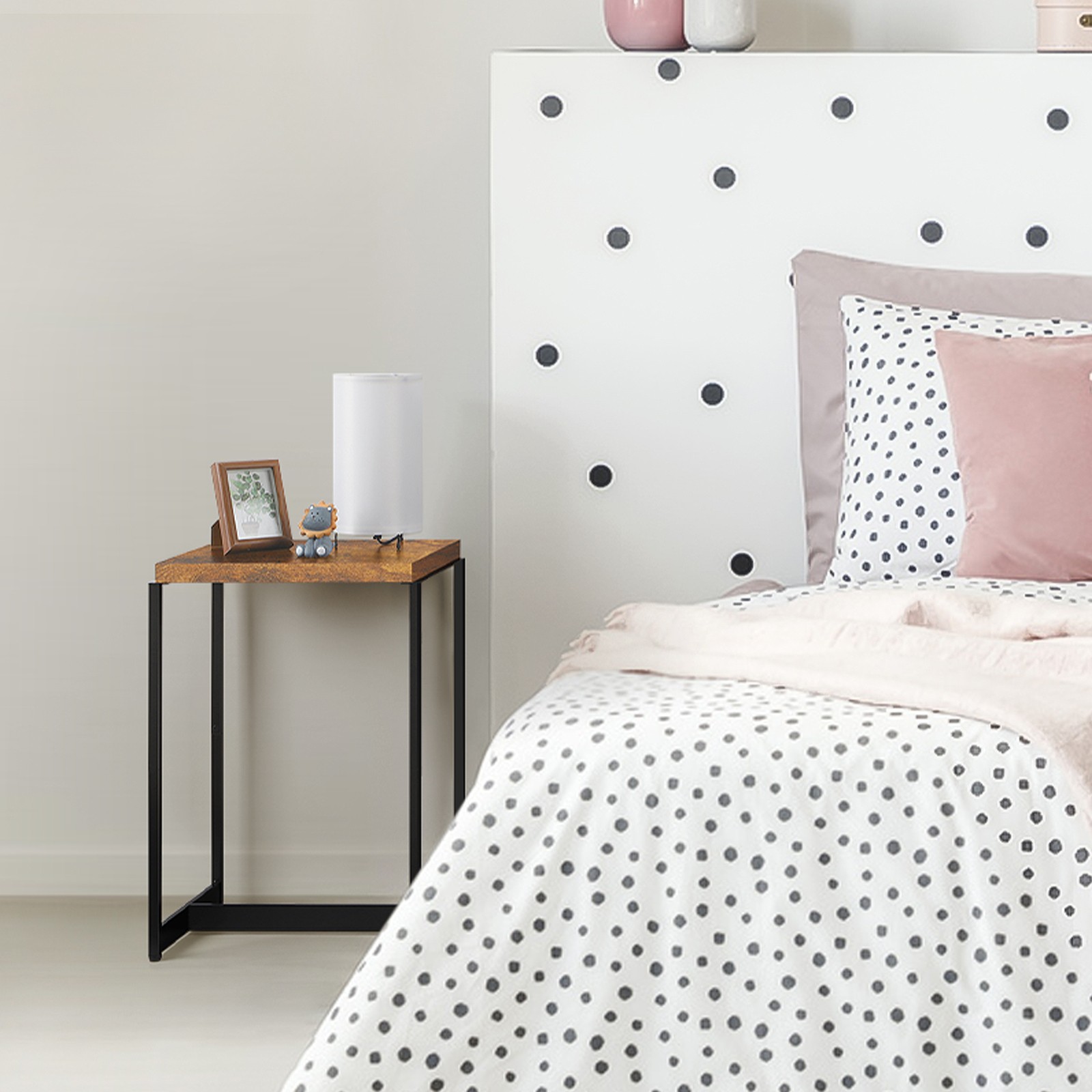 Brown End Table Small Side Table, Wood Night Stand with Metal Frames for Bedroom