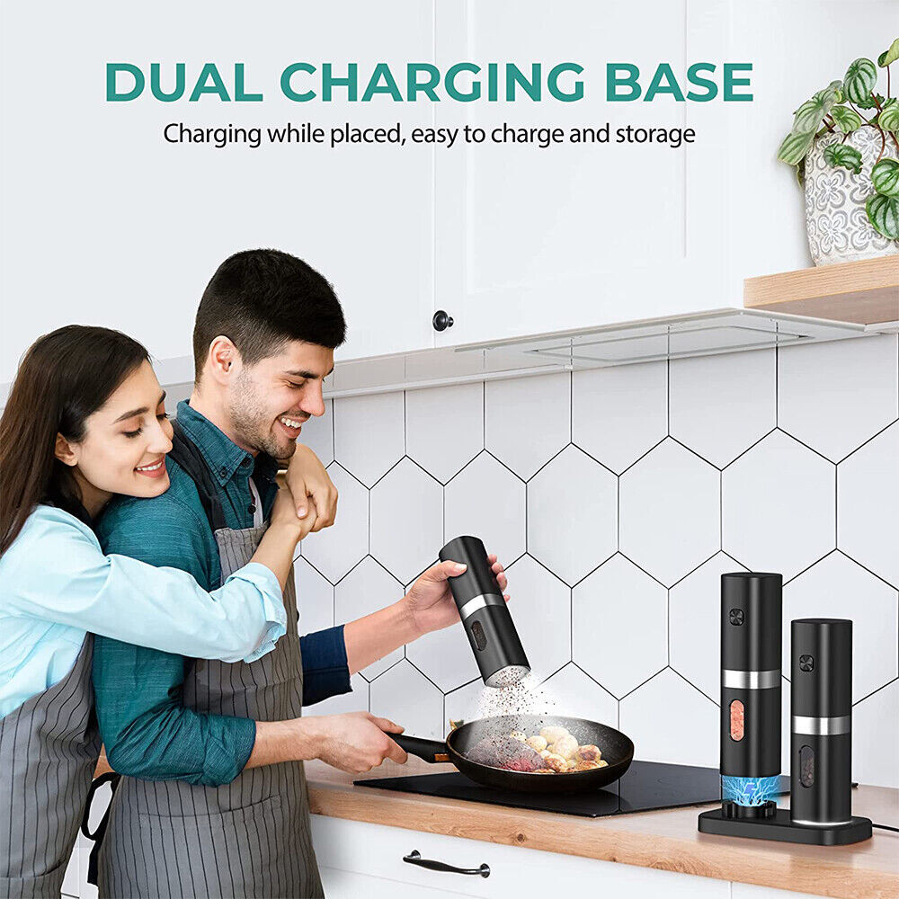 Automatic Electric Salt and Pepper Grinder Set - Rechargeable with LED Light