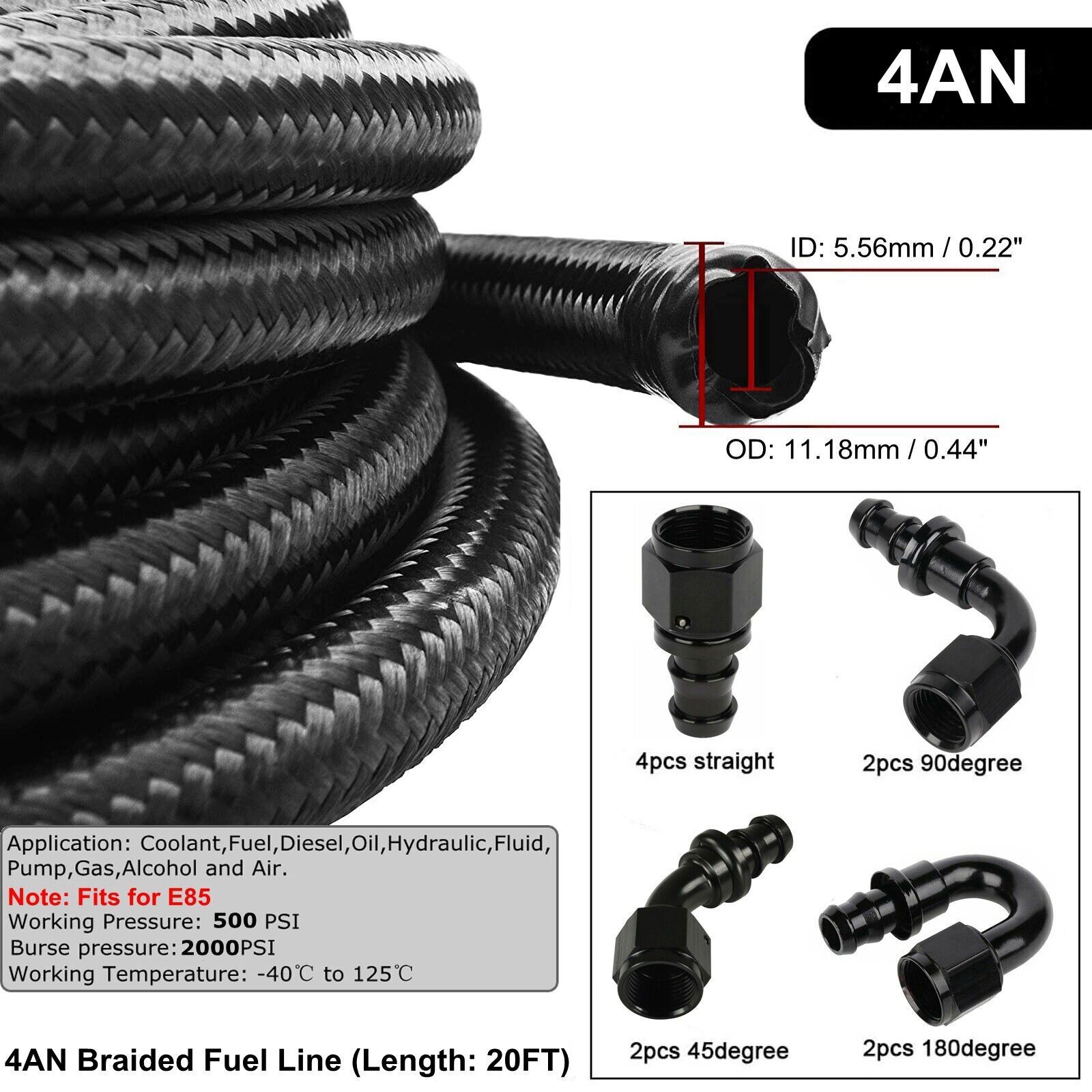 20ft 4/6/8/10/12AN Braided CPE Fuel Oil Line & 10PCS Push Lock Hose Fittings Kit