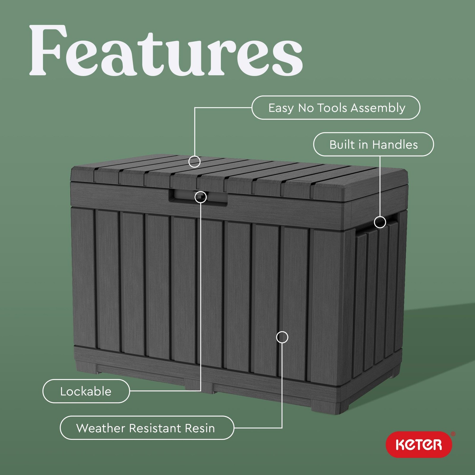 Keter Kentwood 50 Gallon Resin Deck Box for Outdoor Storage – Weather‑Resista...