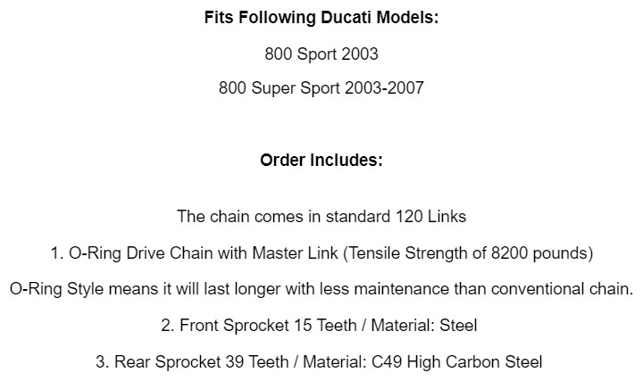 Red O-Ring Drive Chain & Sprocket Kit for Ducati 800 Super Sport 2003-2007