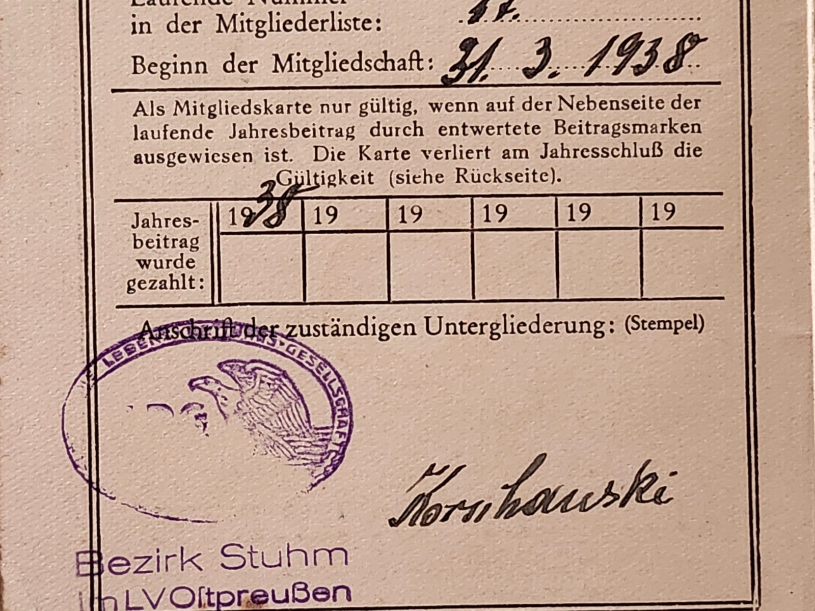 WW2 Germany. Mitgliedskarte DLRG (1938)